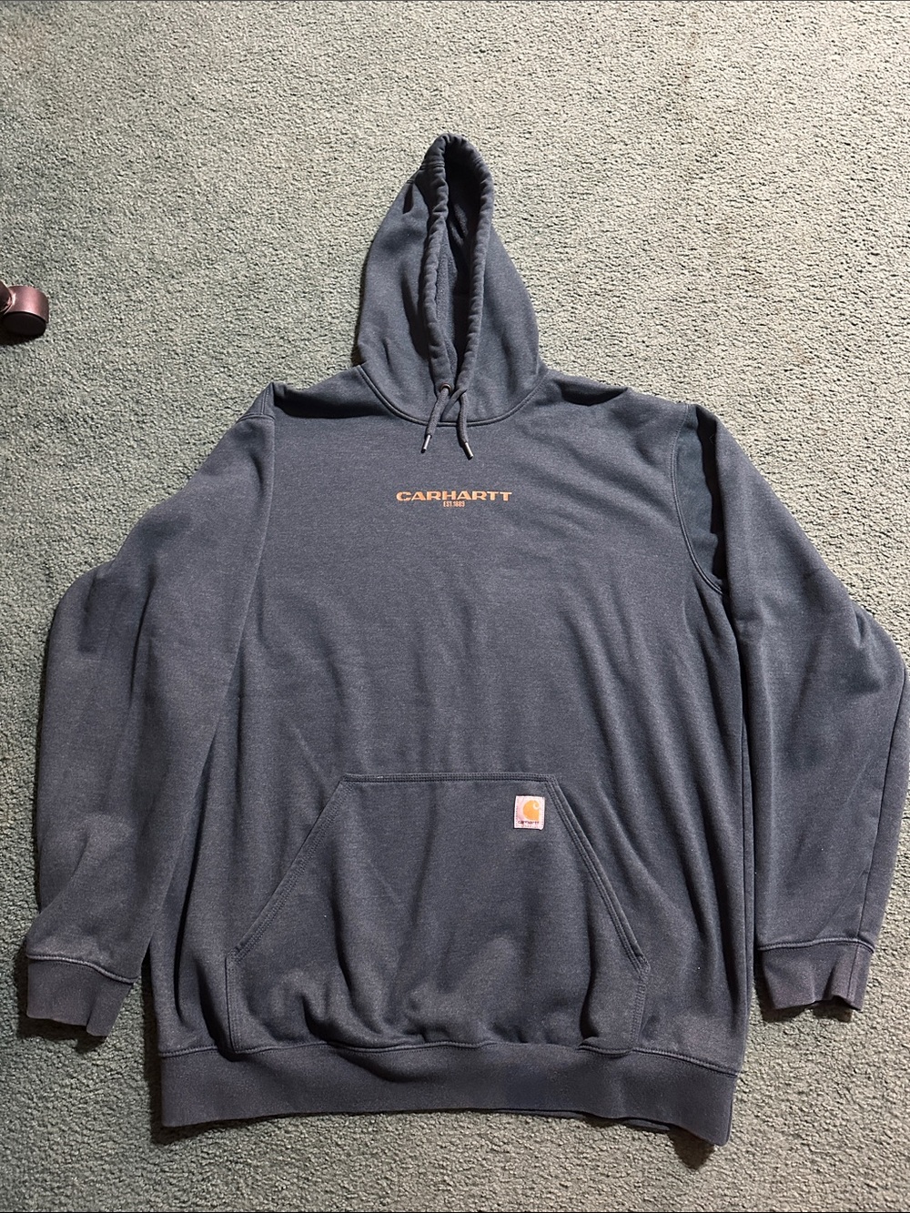 Carhartt Men's Dark Navy Crewneck Logo Hoodie with Chest Script